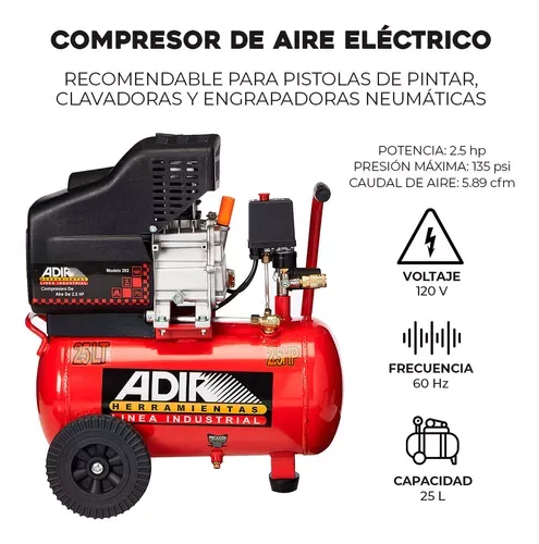Compresor Eléctrico Lubricado 2.5hp 25 Lts Adir 202 Frecuencia 30 MHz
