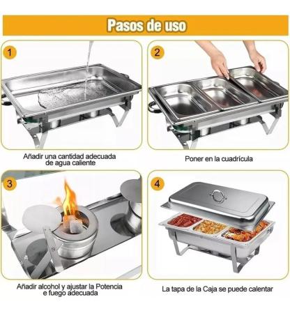 Bufetera 3 Espacios De Acero Inoxidable Para Chef Comedor 9l
