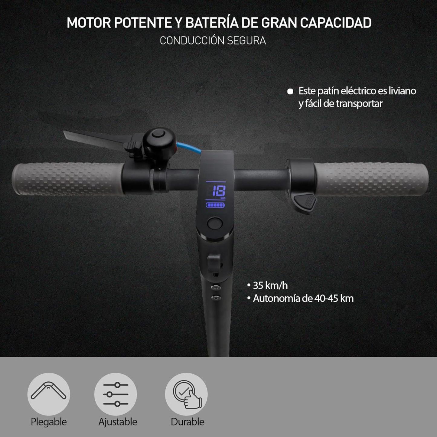 Bluelander Scooter E9 MAX Eléctrico Plegable para Adultos, Velocidad 35 km/h, Autonomía 40-45 km, Motor Sin Escobillas 960W, Scooter Adulto, Control por App Bluetooth, Scooter