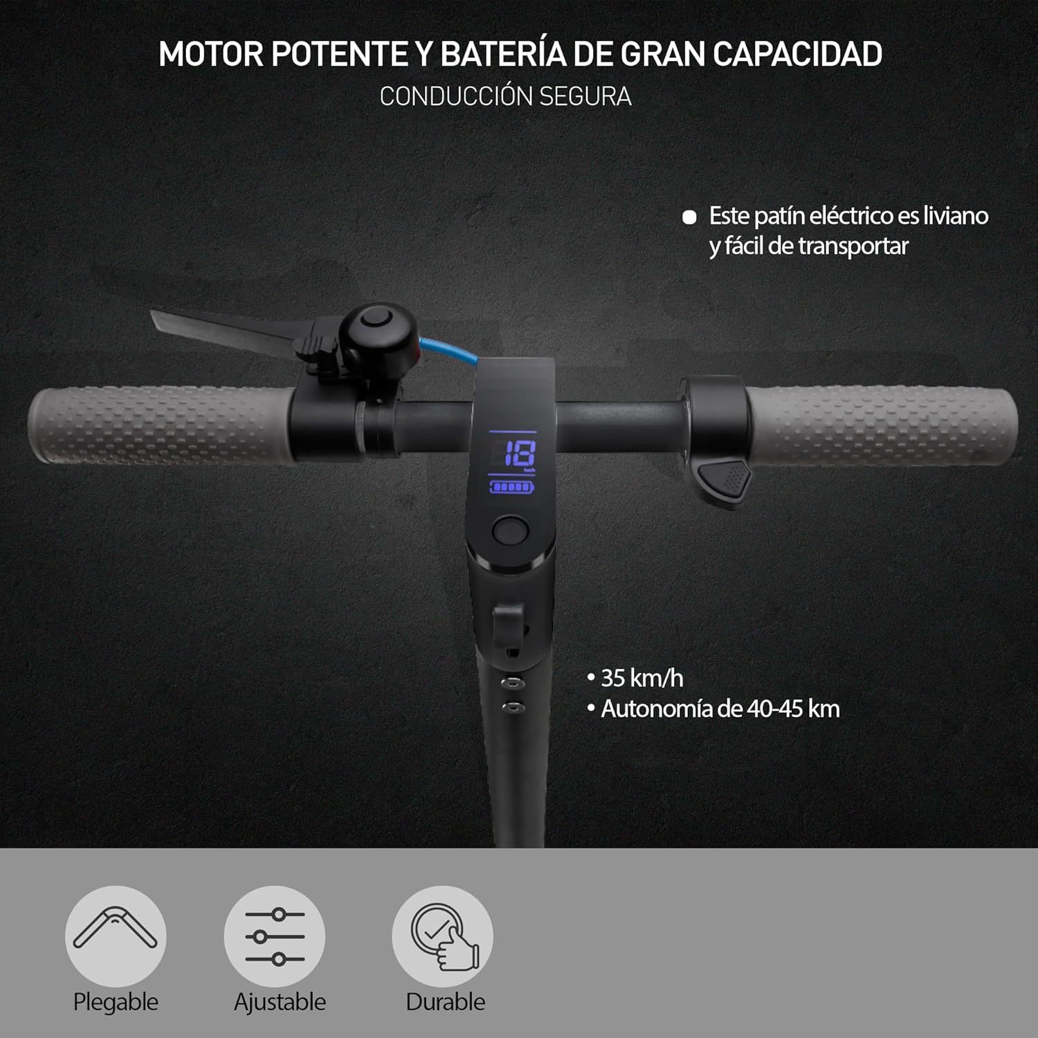 Bluelander Scooter E9 MAX Eléctrico Plegable para Adultos, Velocidad 35 km/h, Autonomía 40-45 km, Motor Sin Escobillas 960W, Scooter Adulto, Control por App Bluetooth, Scooter