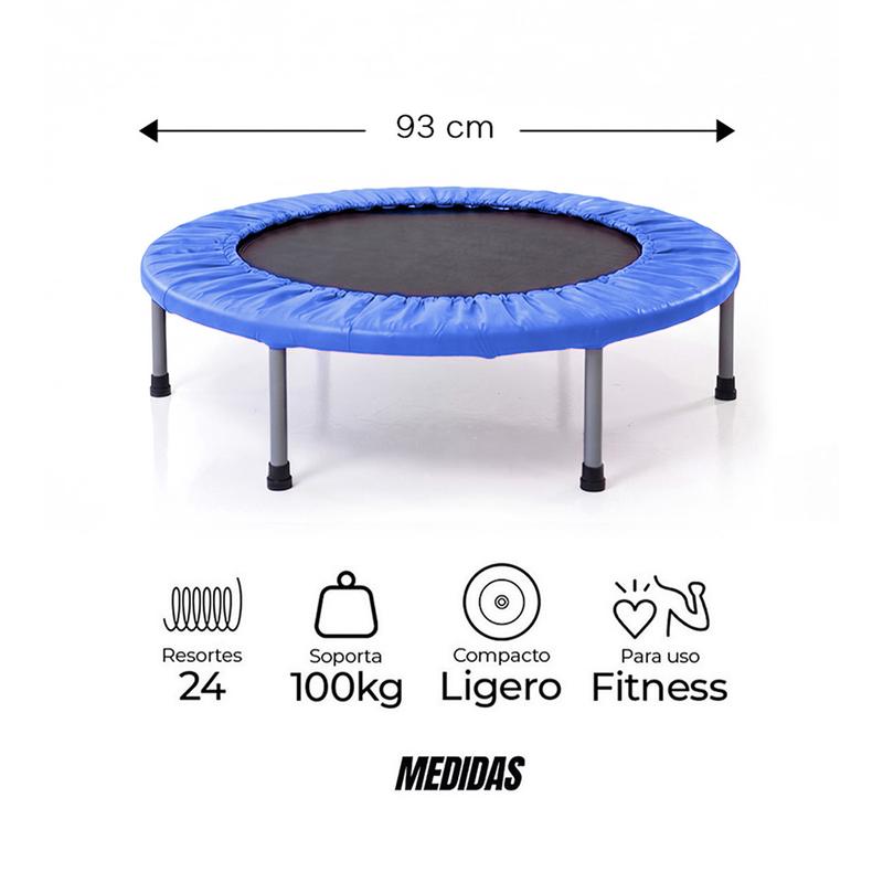 Trampolín para ejercicio compacto y ligero en casa con 24 resortes, diámetro 93 cm, brincolín fitness para adultos ideal para gimnasio y hogar.