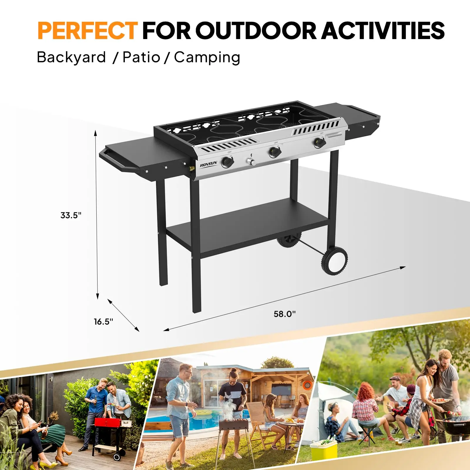 Estufa de gas propano para exteriores (2/3 quemadores) con encendido automático, regulador y estantes laterales — Potente cocina de pie de 150.000/225.000 BTU, ideal para cocinar en el patio trasero, elaboración casera de bebidas, envasado de alime