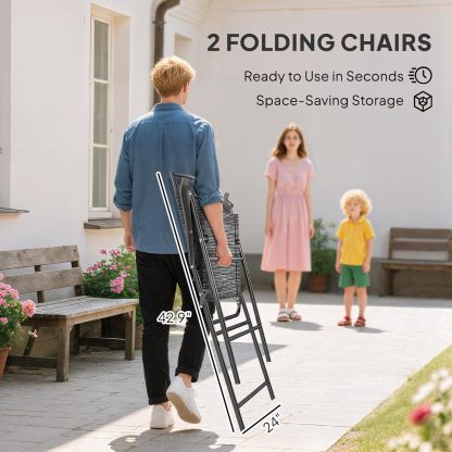 Outsunny - Juego de 4 Muebles de Comedor para Patio al Aire última intervensión, 2 sillas Plegables, Paraguas de ángulo Ajustable, Mesa de Comedor de Vidrio Templado con Textura Ondulada, Color café