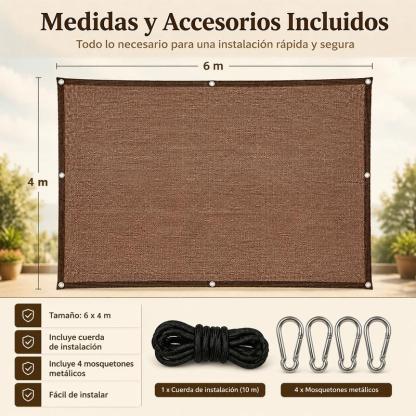 Malla Sombra Para Jardin 6x4 Metros Con Cuerda De 10 Metros + 4 Hebilla, 95 % De Bloqueo De La Luz Protección Uv Antiviento Y Impermeable Apto Para Uso En Exteriores, Patios Y Cocheras Beige