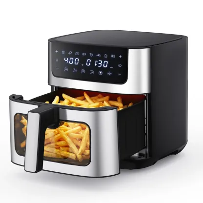 Freidora de aire 6.34QT con ventana, 8 funciones, 400°F, temporizador 90 min, canasta antiadherente apta para lavavajillas, acero inoxidable