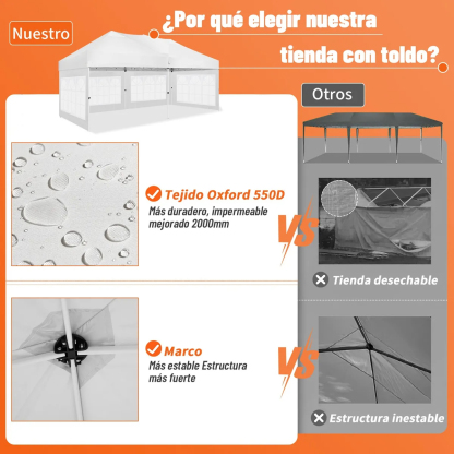 Toldo Carpa Impermeable Plegable Con Paredes Laterales 3*6m