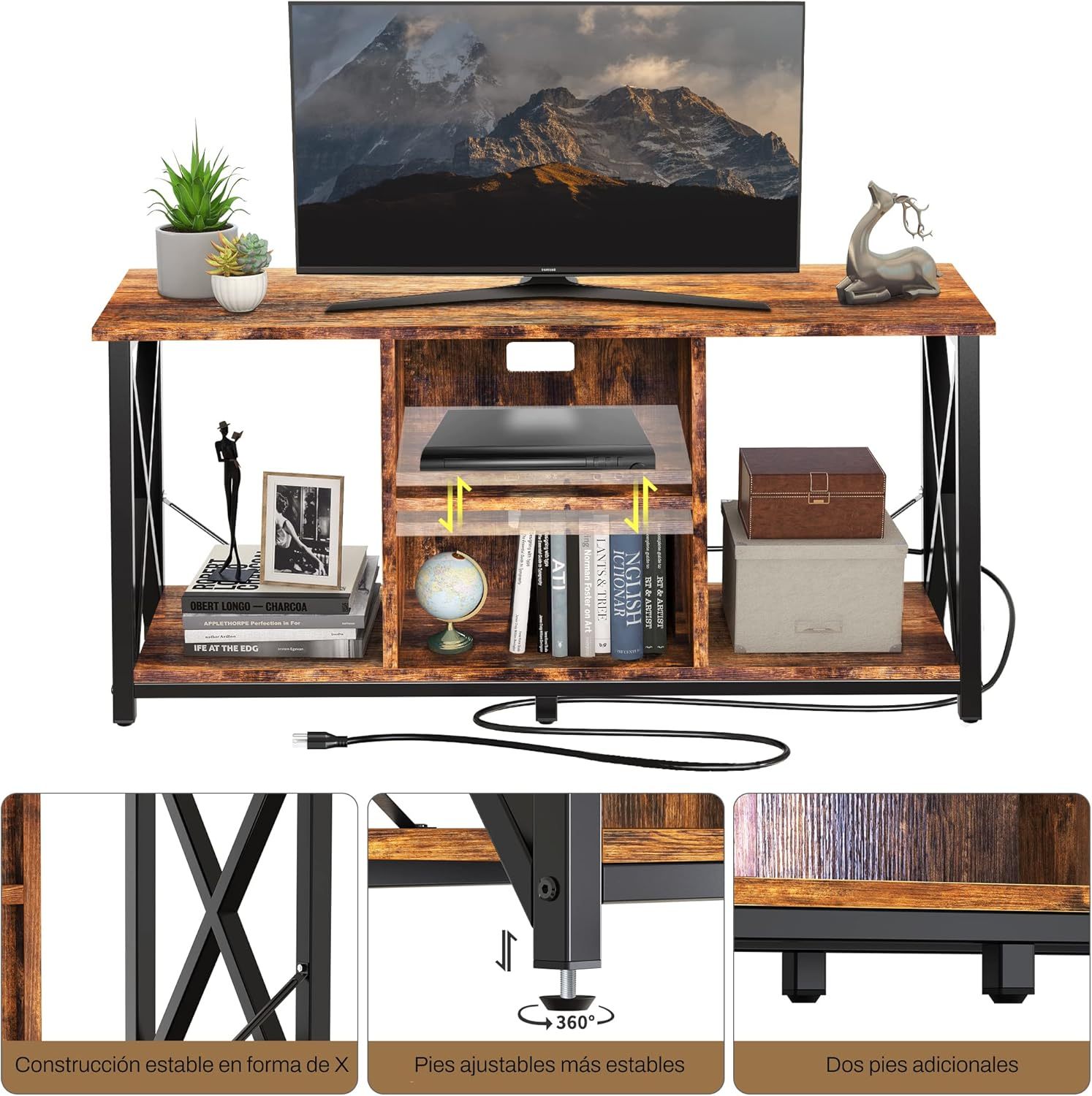 FABATO Mueble para TV 120 CM X 62 CM - Centro De Entretenimiento para TV de Madera - Regleta con 4 enchufes - Repisas Almacenamiento y colocación de Accesorios, Consolas o Decoración