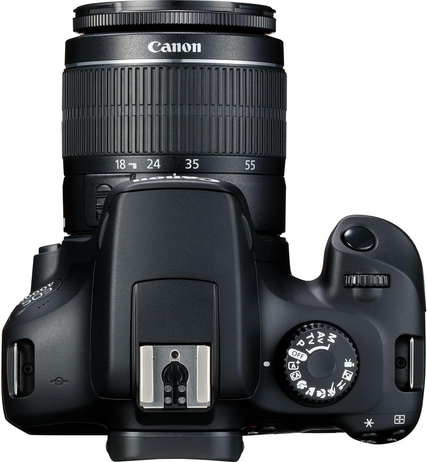 Cámara Canon EOS 4000D con Lente EF-S 18-55mm f/3.5-5.6 III y Accesorios Profesionales: Batería de Repuesto LPE10, Flash Esclavo, Bolsa Grande para Dispositivos en Negro