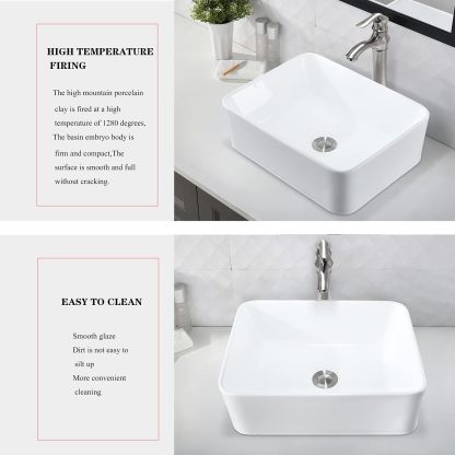 VOKIM - Conjunto de fregadero y llave de baño de 20 x 14 pulgadas, rectángulo moderno sobre el mostrador, porcelana negra, lavabo de cerámica y llave de bronce aceitado