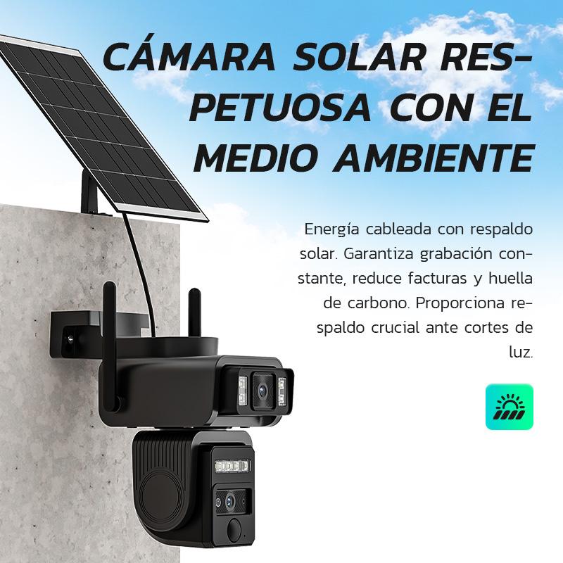Cámara WiFi de Seguridad Solar Exterior con Lente Dual y Batería 8000mAh - Modelo AJ19-WiFi, 8MP Ultra HD, 360° Panorámica, Visión Nocturna a Color, Alarma Sonora, Comunicación Bidireccional, Sin Mensualidad (Tarjeta SD/Gratis 7 Días), IP66, Fácil Instala