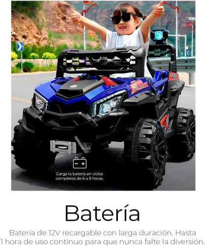 Raganet, Buggy Electrico Montable para Niños Color Rojo, Carrito de Control Remoto y Manejo Directo, con Luces, Estereo y Pedales Funcionales, Medidas: Alto 76cm X Ancho 68cm X Largo 109cm