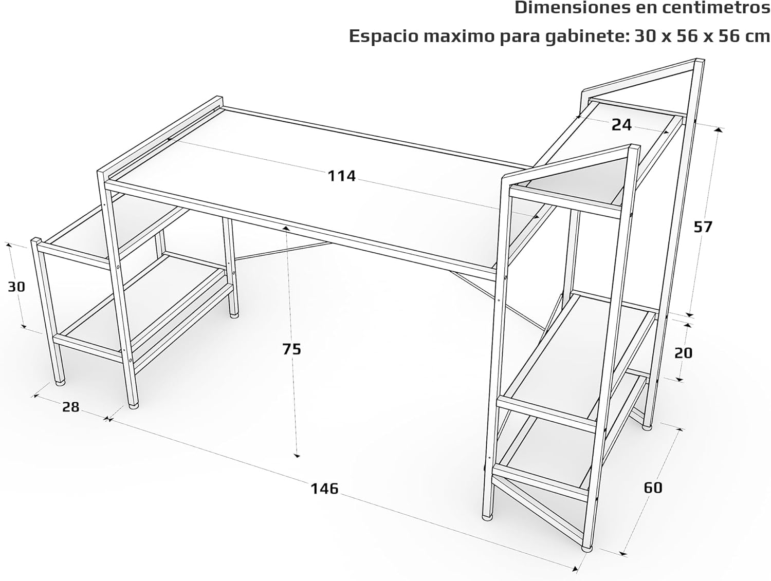 Ambientika Desk-Top Modelo J Escritorio Gamer Moderno para PC Computadora/Estacion de Trabajo y Juegos / 5 Repisas (-Rojo)