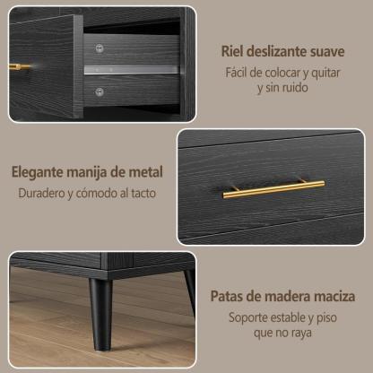 Cómoda de 6 Cajones para Recámara - Cajonera de Madera con Tiradores de Metal, Mueble de Almacenamiento Organizador para Dormitorio, Sala de Estar, Entrada (Negro)