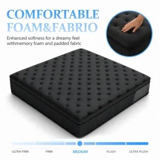 Colchón Híbrido de 10/12/14 Pulgadas, Libre de Fibra de Vidrio, Espuma Viscoelástica y Resortes Ensacados, Alivio de Presión, Aislamiento de Movimiento, Soporte Lumbar por Zonas, Funda Transpirable, Disponible en Twin, Full, Queen y King