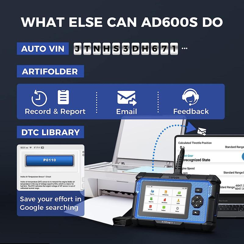 Escáner de diagnóstico automotriz AD600S OBD2 para ABS/SRS/Transmisión/Motor, 9 funciones de reinicio, actualizaciones gratuitas de por vida.