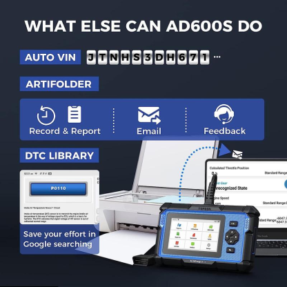 Escáner de diagnóstico automotriz AD600S OBD2 para ABS/SRS/Transmisión/Motor, 9 funciones de reinicio, actualizaciones gratuitas de por vida.