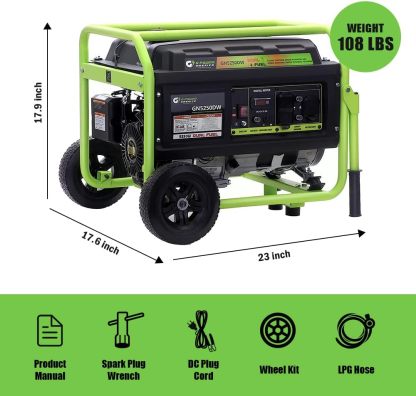 Green-Power America GN5250DW generador de Combustible Dual con propano y Gasolina de 5250 vatios, Color Verde