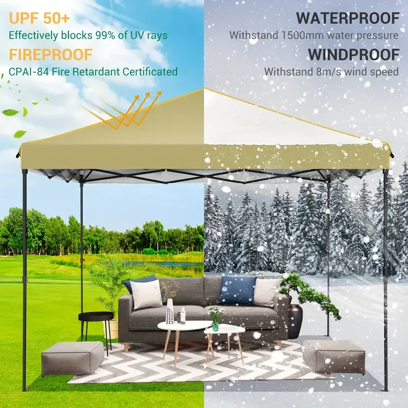 Gazebo con toldo emergente de tela Oxford impermeable portátil de 10x10 con ventanas de malla - Fácil de instalar, 4 estacas y cuerda - Adecuado para 8 personas, normalmente impermeable, soportes de aleación, cierre de cremallera