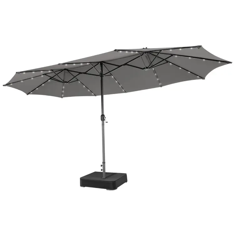【Luces LED solares】Sombrilla grande de patio COSTWAY de 4,5 m, sombrilla doble extragrande para exteriores con base, 36 luces LED y manivela para jardín, terraza, piscina, patio, decoración del 4 de julio, regalo para papá