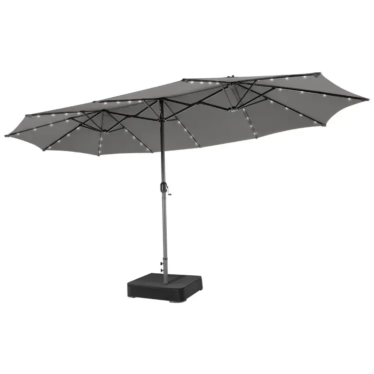 【Luces LED solares】Sombrilla grande de patio COSTWAY de 4,5 m, sombrilla doble extragrande para exteriores con base, 36 luces LED y manivela para jardín, terraza, piscina, patio, decoración del 4 de julio, regalo para papá