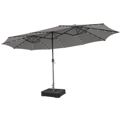 【Luces LED solares】Sombrilla grande de patio COSTWAY de 4,5 m, sombrilla doble extragrande para exteriores con base, 36 luces LED y manivela para jardín, terraza, piscina, patio, decoración del 4 de julio, regalo para papá
