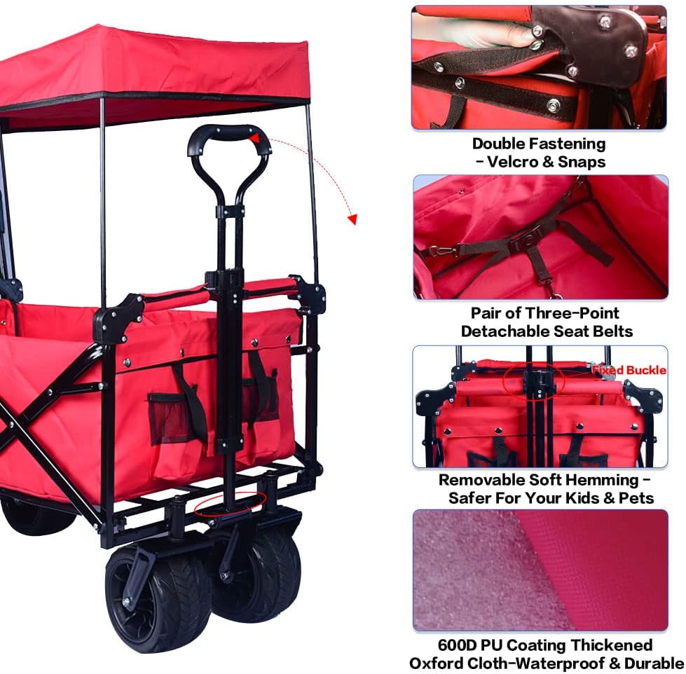 Bicicleta plegable resistente con parte superior extraíble, ruedas grandes de 4 pulgadas, frenos, mango ajustable, bolsa refrigeradora para jardín y playa al aire libre