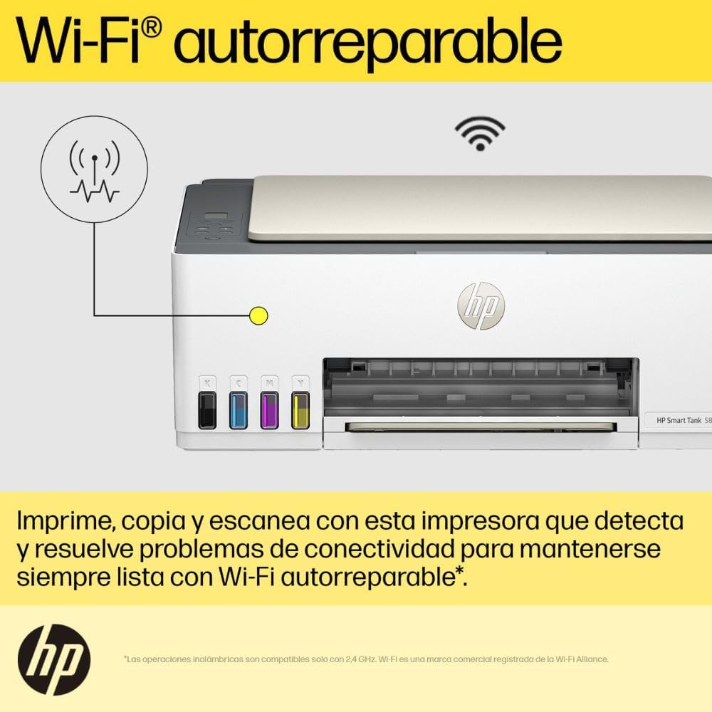 HP Impresora Multifuncional Smart Tank 580, Tinta Continua, Color, Wi-Fi, Dúplex (Doble Cara) Manual, Impresión Desde Smart App, 2 años de Garantía (1F3Y2A)