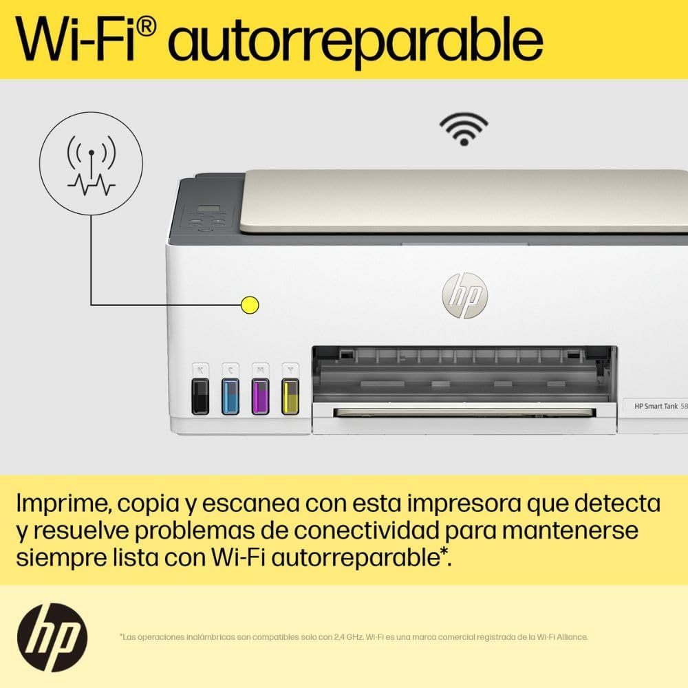 HP Impresora Multifuncional Smart Tank 580, Tinta Continua, Color, Wi-Fi, Dúplex (Doble Cara) Manual, Impresión Desde Smart App, 2 años de Garantía (1F3Y2A)