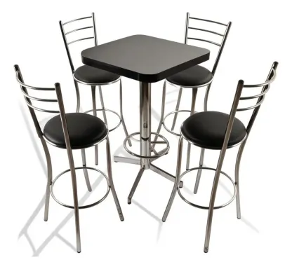 Mesa Periquera Con Bancos Restaurante Bar Lounge Cafetería Color Cromo/Negro