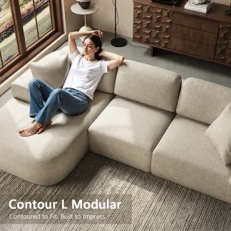 [Existencias Limitadas]🛋️ Sofá seccional modular de 107 pulgadas con chaise longue, diseño convertible en forma L, sin montaje, tapicería de textura tejida moderna, ideal para sala de estar