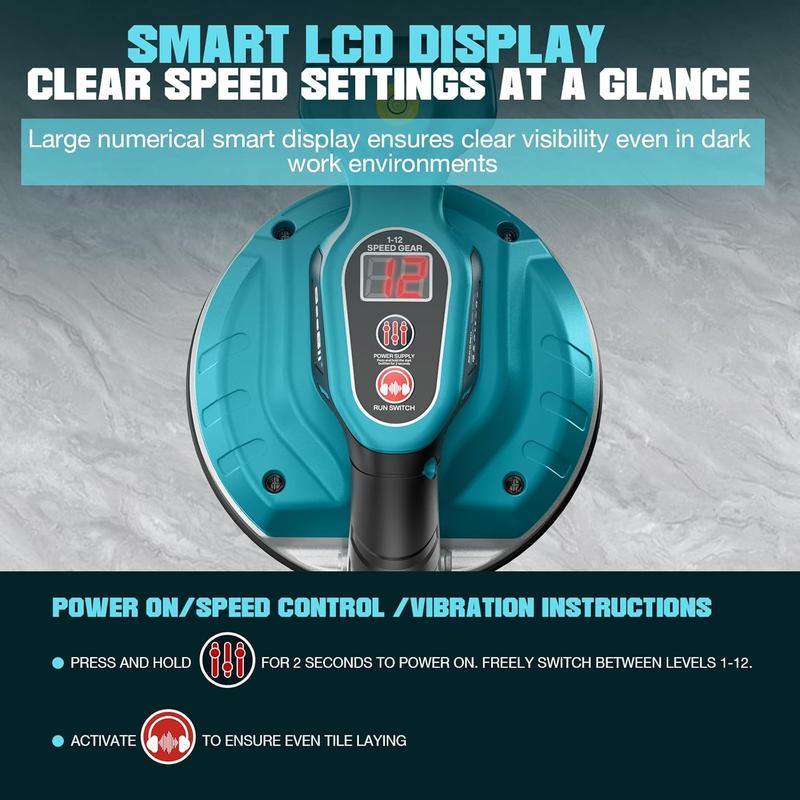 KP-160B Tile Vibration Tool, Cordless Tile Vibration Leveling Machine with 2×2000mAh Batteries, 160mm Large Suction Strong Grip.