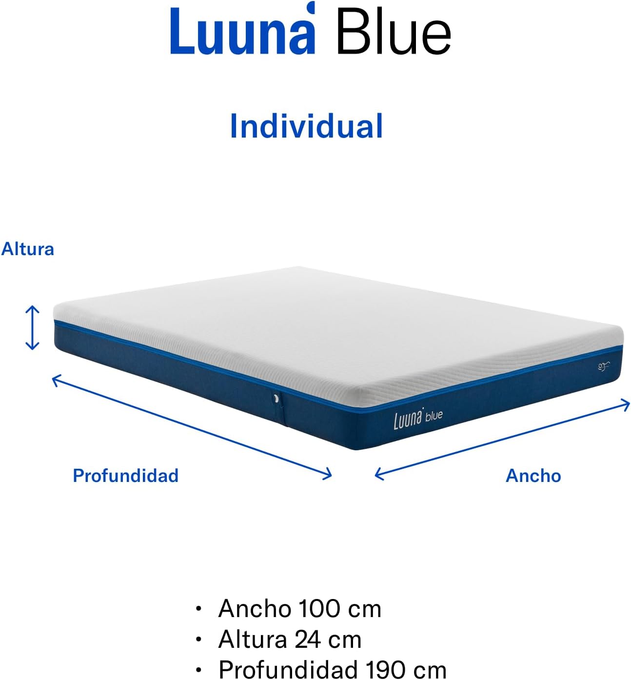 Luuna Blue Colchón Queen Size, Colchón Memory Foam, 24cm de Altura, Firmeza Media, Colchones en Caja, 3 Capas de Espuma de Alta Densidad, Colchón Fresco