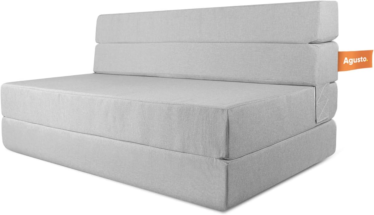 AGUSTO Sofá Cama Matrimonial Multifunción Colchon Plegable Futon Chaise Sillon Puff (Gris Claro)