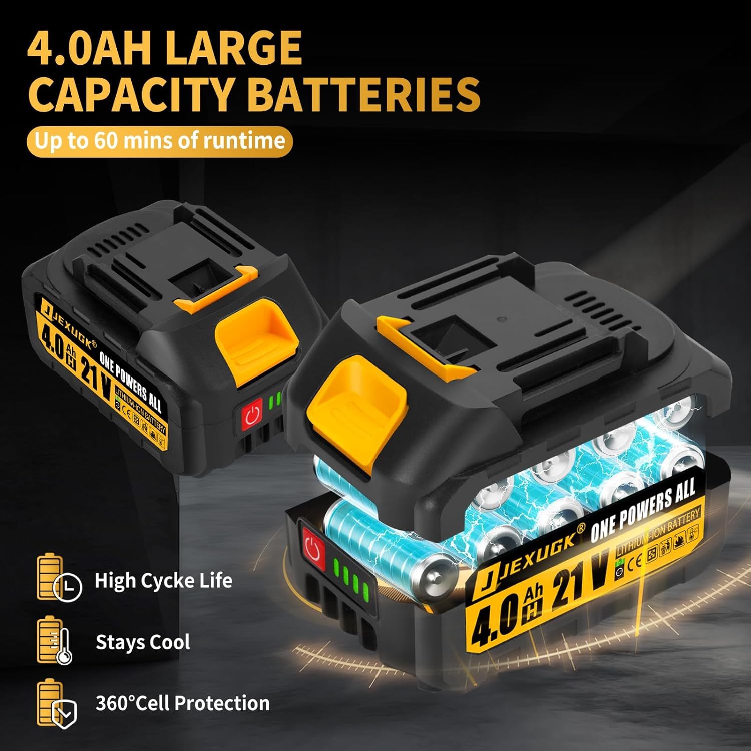 Pulidora orbital inalámbrica de 5 pulgadas, pulidora profesional sin escobillas de 21 V con 2 baterías de 4.0 Ah, pulidora orbital de autos inalámbrica con 6 velocidades, kit de pulido y