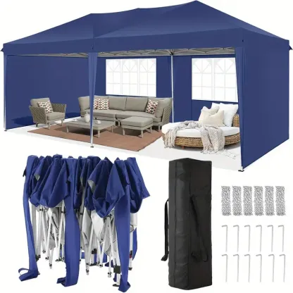 SANOPY 10×20 pies carpa parasol emergente con 4 paredes laterales desmontables, fácil de instalar, carpa parasol comercial para exteriores, adecuada para fiestas/patio/carpa de exhibición, pabellón impermeable y UPF50+ con bolsa de transporte