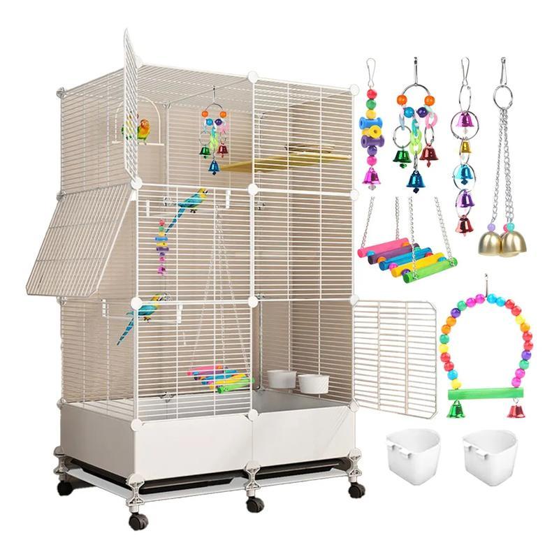 Jaula Móvil para Aves, Jaula para Loros y Canarios con Accesorios Completos, con Ruedas y Base Elevada para Fácil Limpieza
