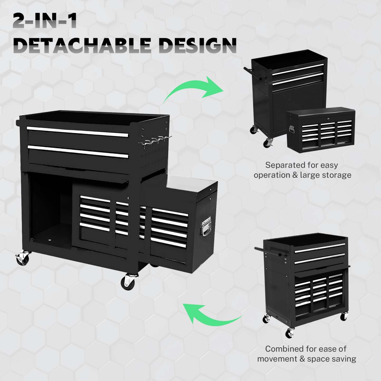 Seizeen Caja de herramientas y gabinete 2 en 1, organizador de caja de herramientas con ruedas de 8 cajones de gran capacidad, con ruedas, con cerradura, negro ----- Guantes