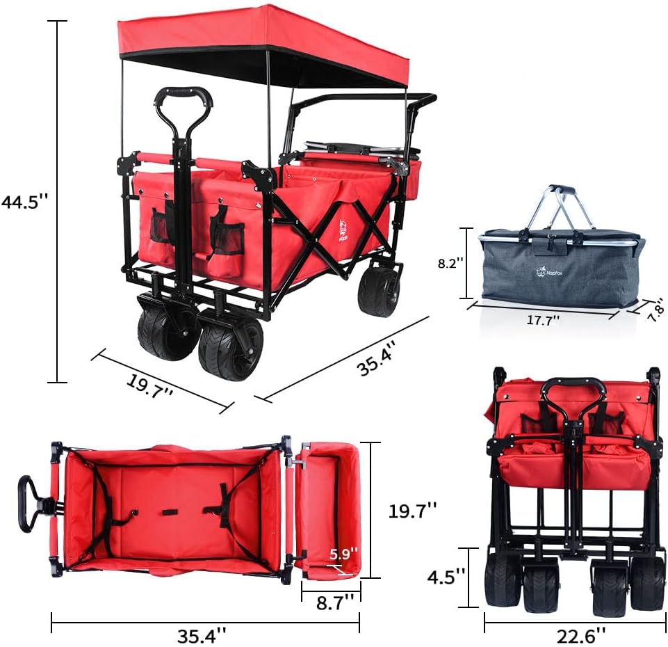 Bicicleta plegable resistente con parte superior extraíble, ruedas grandes de 4 pulgadas, frenos, mango ajustable, bolsa refrigeradora para jardín y playa al aire libre