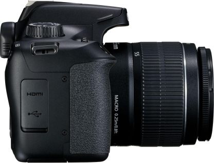 Cámara Canon EOS 4000D con Lente EF-S 18-55mm f/3.5-5.6 III y Accesorios Profesionales: Batería de Repuesto LPE10, Flash Esclavo, Bolsa Grande para Dispositivos en Negro