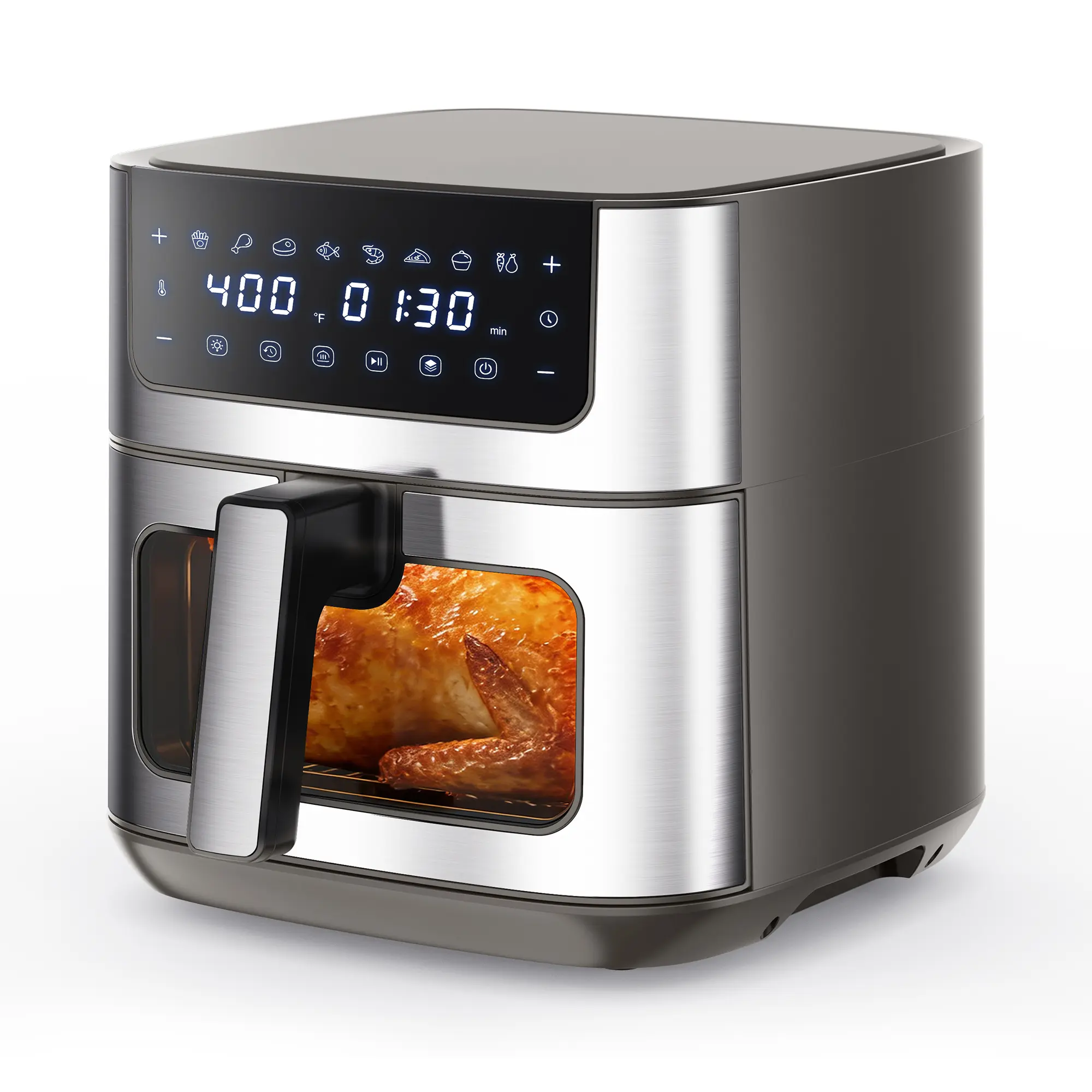 Freidora de aire 6.34QT con ventana, 8 funciones, 400°F, temporizador 90 min, canasta antiadherente apta para lavavajillas, acero inoxidable