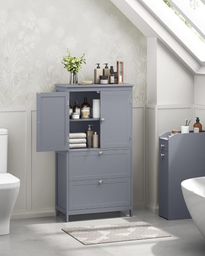 VASAGLE Mueble de Baño, Armario de Baño, Armario de Cocina, con 2 Puertas y 2 Cajones, Estantes Ajustables, 30 x 60 x 110 cm, Gris Paloma MBBC551G02