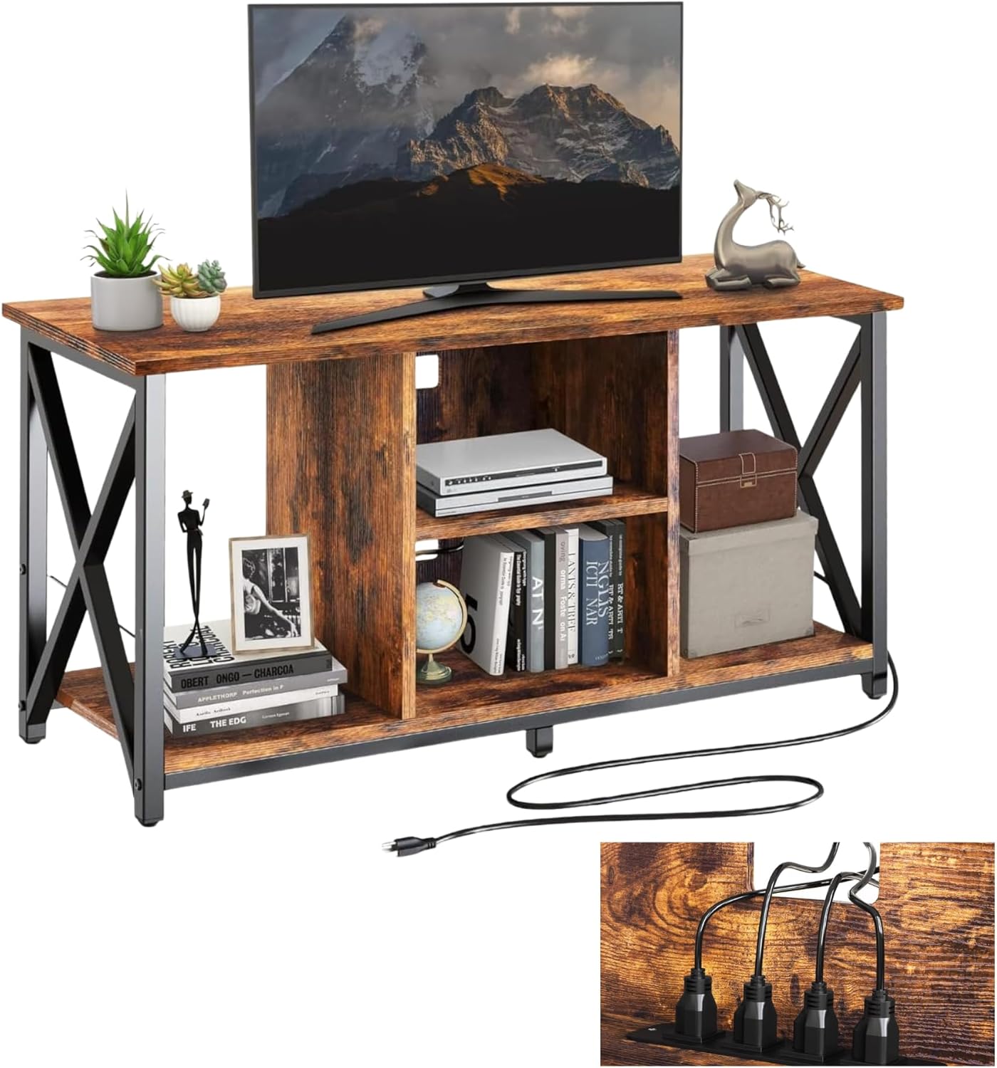 FABATO Mueble para TV 120 CM X 62 CM - Centro De Entretenimiento para TV de Madera - Regleta con 4 enchufes - Repisas Almacenamiento y colocación de Accesorios, Consolas o Decoración