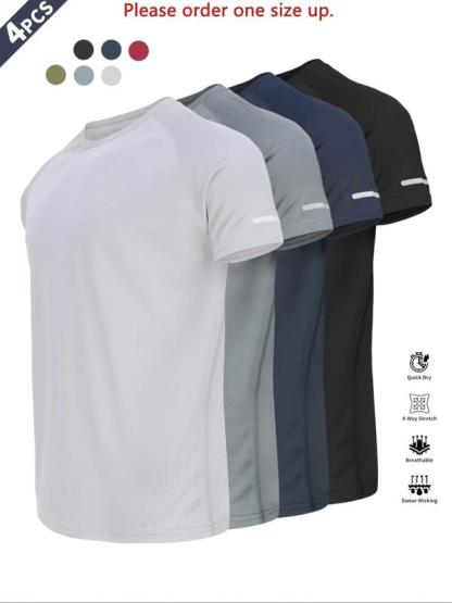 Reflective Sportswear T-Shirt, Breathable Quick-Dry Short Sleeve Crew Neck, Lightweight Men's Athletic Tee, Ideal for Outdoor Activities, Gym and Training Apparel, Gym Top