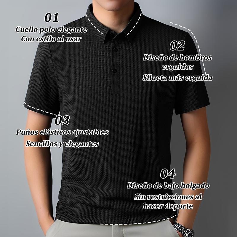 Polo Hombre de Waffle Hilo de Hielo Clásico Minimalista Ligero y Fresco Mantiene Forma Erguida para Uso Diario