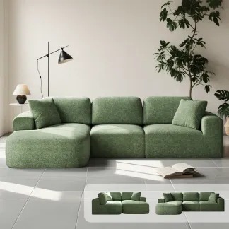 [Existencias Limitadas]🛋️ Sofá seccional modular de 107 pulgadas con chaise longue, diseño convertible en forma L, sin montaje, tapicería de textura tejida moderna, ideal para sala de estar