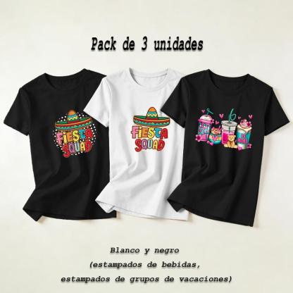 Camiseta de manga corta con cuello redondo elástico para mujer, ideal para llevar en casa o salir, muy versátil y práctica (pack de 3)