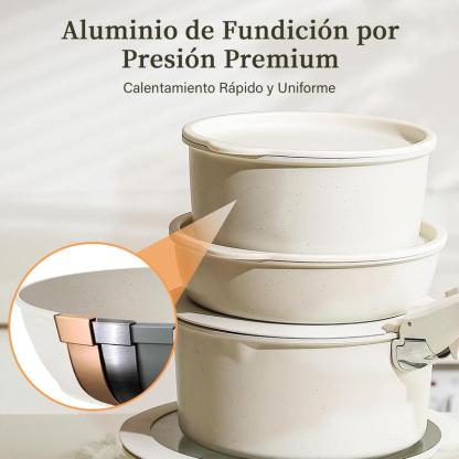 Batería De Cocina 15/17/22 Piezas Juego De Sartenes Ollas  Utensilios Sartenes Antiadherentes Con Mangos Desmontables Y Tapas De Vidrio Para Inducción, Gas Y Horno Negro Blanco Libre de PTFE, PFOA, plomo y cadmio. Cocina con menos aceite, sin que se pegue