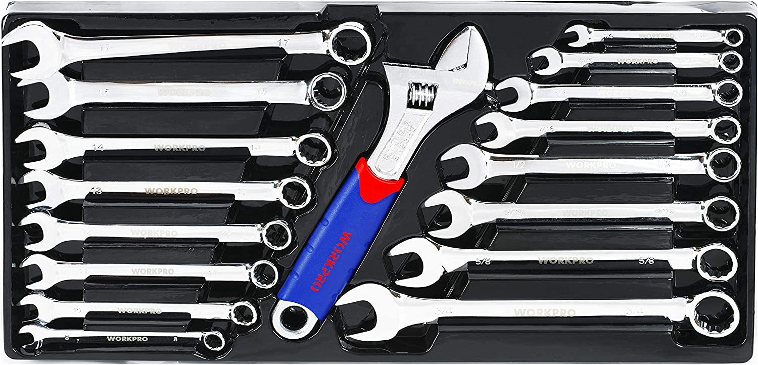WorkPro - W009044A Juego de máquina herramienta de 408 piezas con caja de metal resistente de 3 cajones
