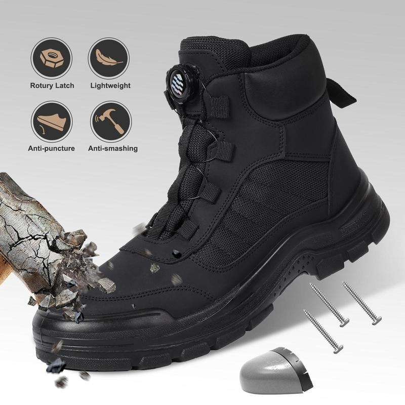 Furuian Steel Toe Boots for Men Women- Work shoes Work boots Stylish & Comfortable Safety Boots with Rotating Buckle Anti-Puncture Slip-Resistant Design Industrial Construction Puncture Proof Indestructible High Top Tactical Work Boots Summer Vibes