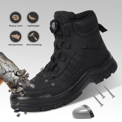 Furuian Steel Toe Boots for Men Women- Work shoes Work boots Stylish & Comfortable Safety Boots with Rotating Buckle Anti-Puncture Slip-Resistant Design Industrial Construction Puncture Proof Indestructible High Top Tactical Work Boots Summer Vibes